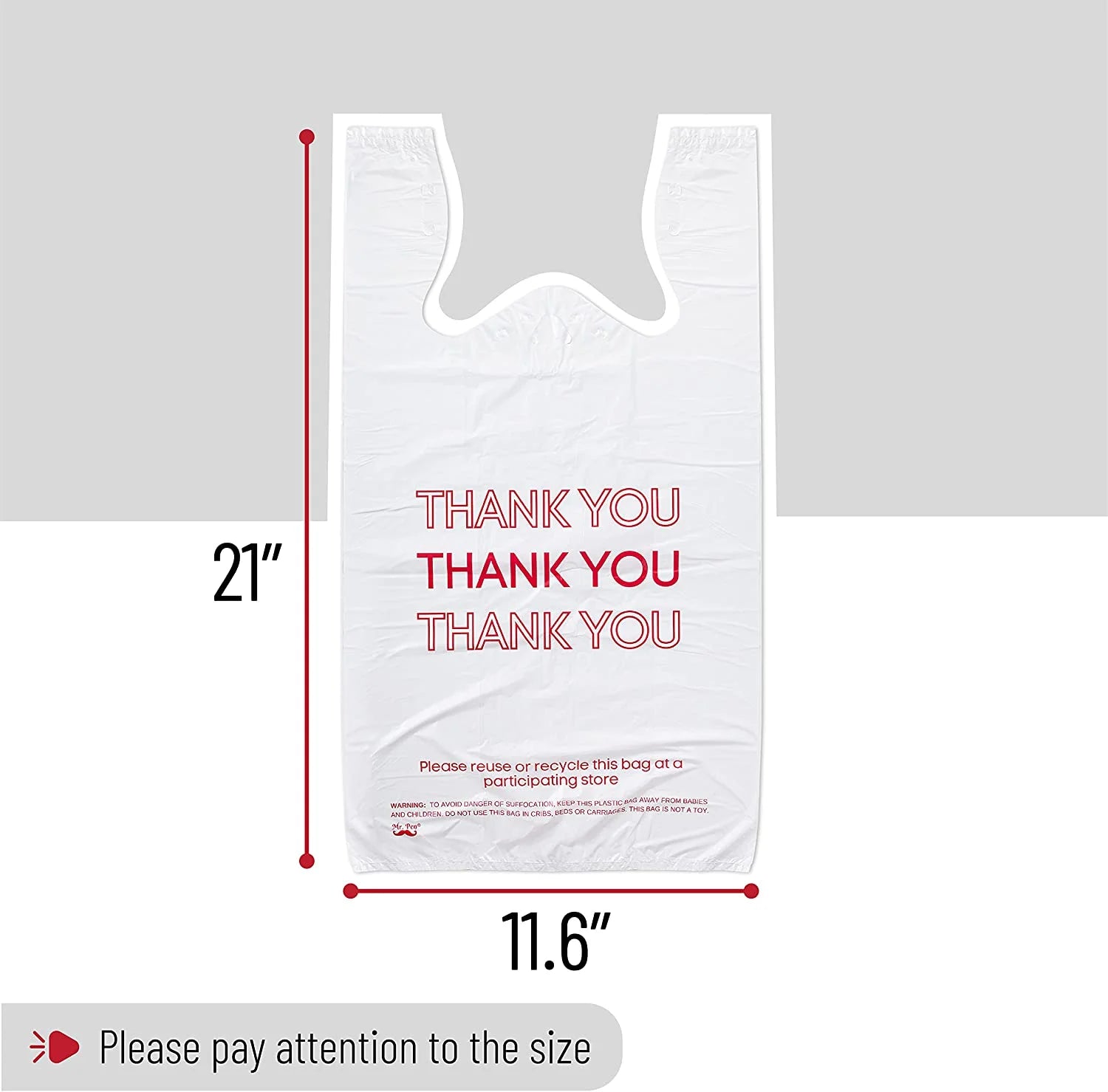 - Thank You T-Shirt Bags, 11.6" X 6.5" X 21", 100 Pack, Plastic Bags, Thank You Bags, Plastic Bags with Handles, T Shirt Bags, Plastic Shopping Bags, Plastic Grocery Bags, Plastic Bags Bulk
