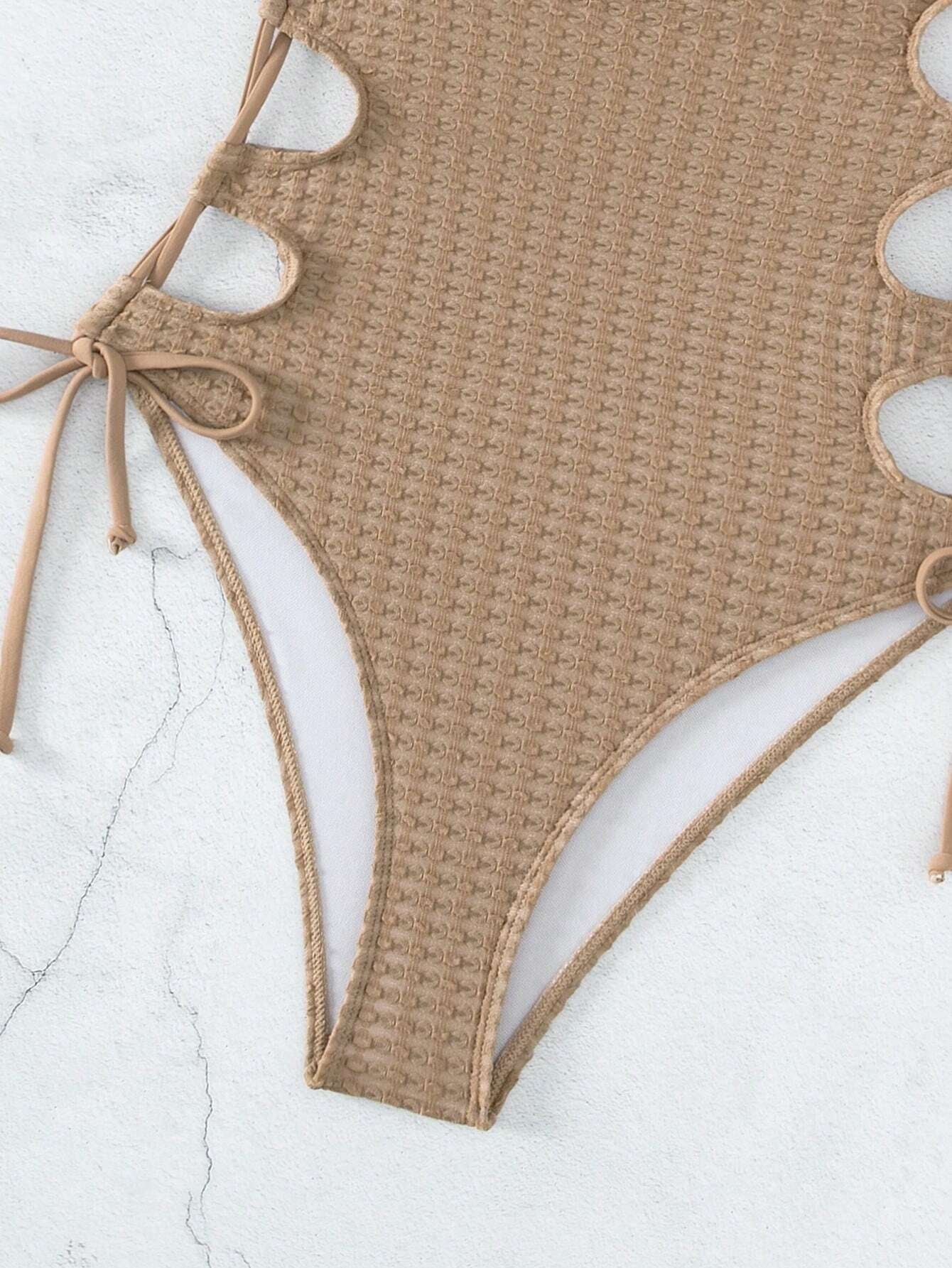 Swim Basics Summer Beach Cut Out Drawstring Side Cami One Piece Swimsuit