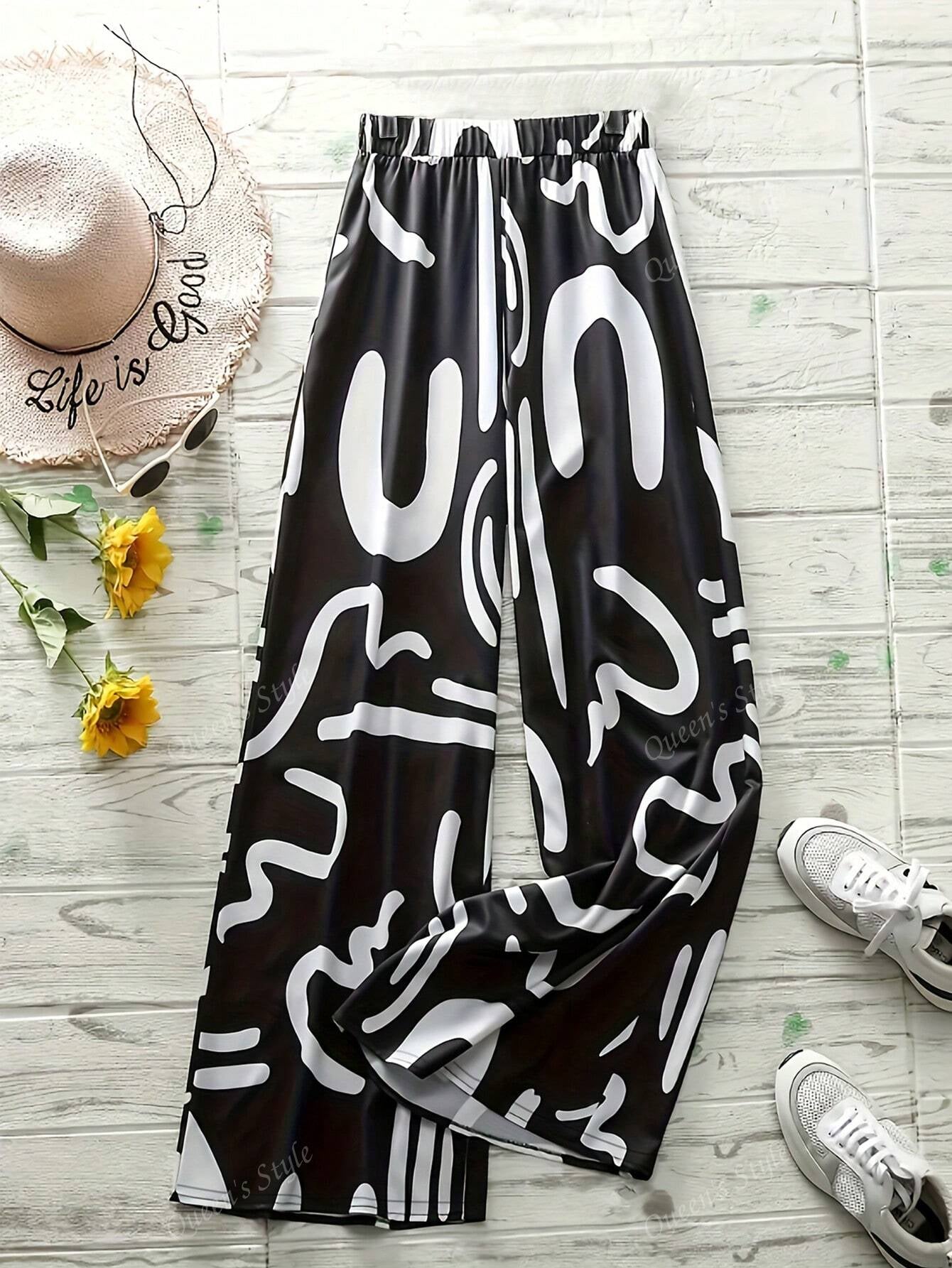 Legant Geometric Print Loose Wide Leg Fashionable Pants for Women Spring/Summer Wear