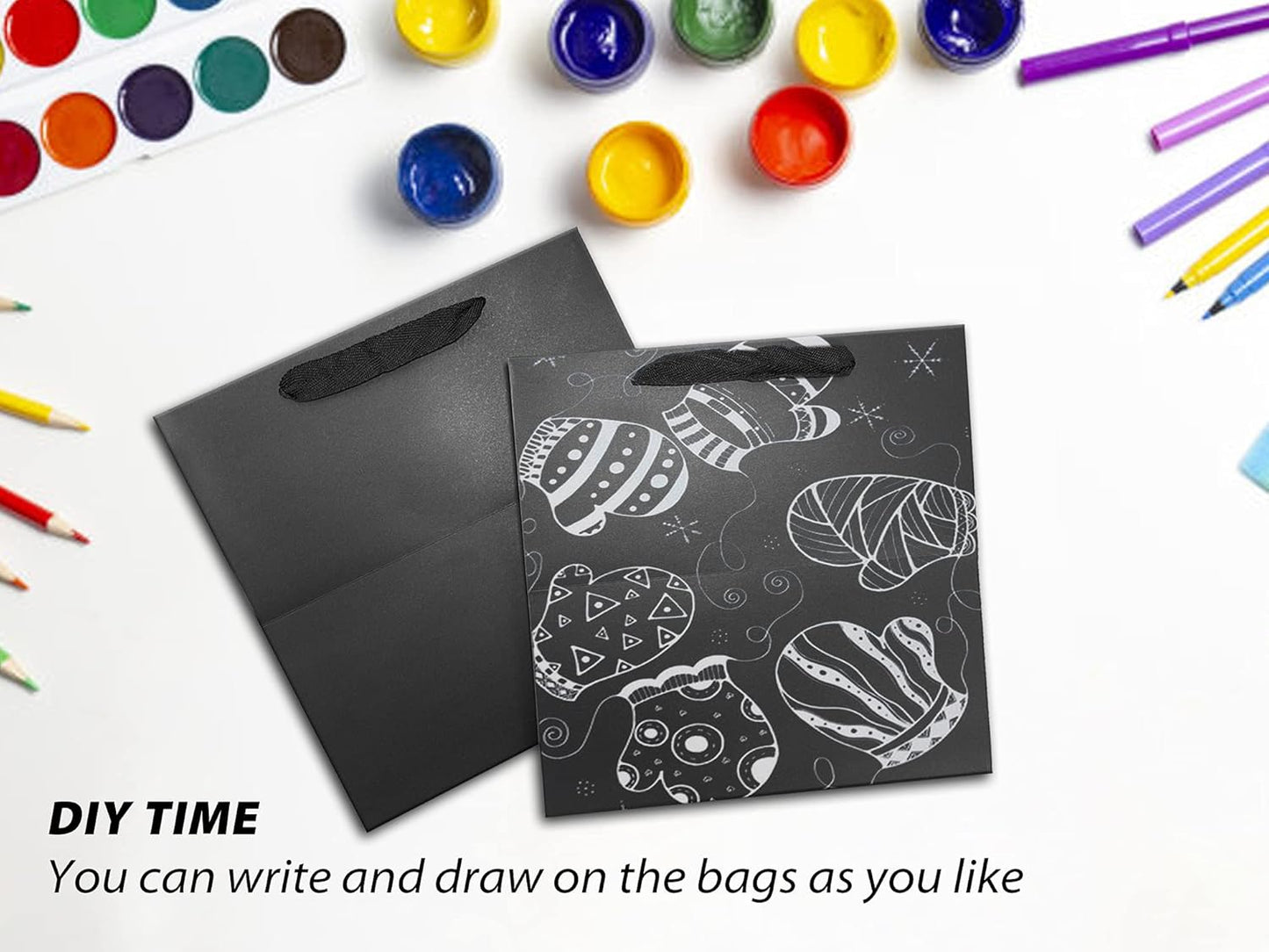 Black Gift Bags with Handles,Black Paper Bags,24 Pack 8X8X8Inch Square Size Black Shopping Bags,Party Bags,Favor Bags,Goody Bags,Business Bags,Kraft Bags, Retail Bags, Paper Gift Bags