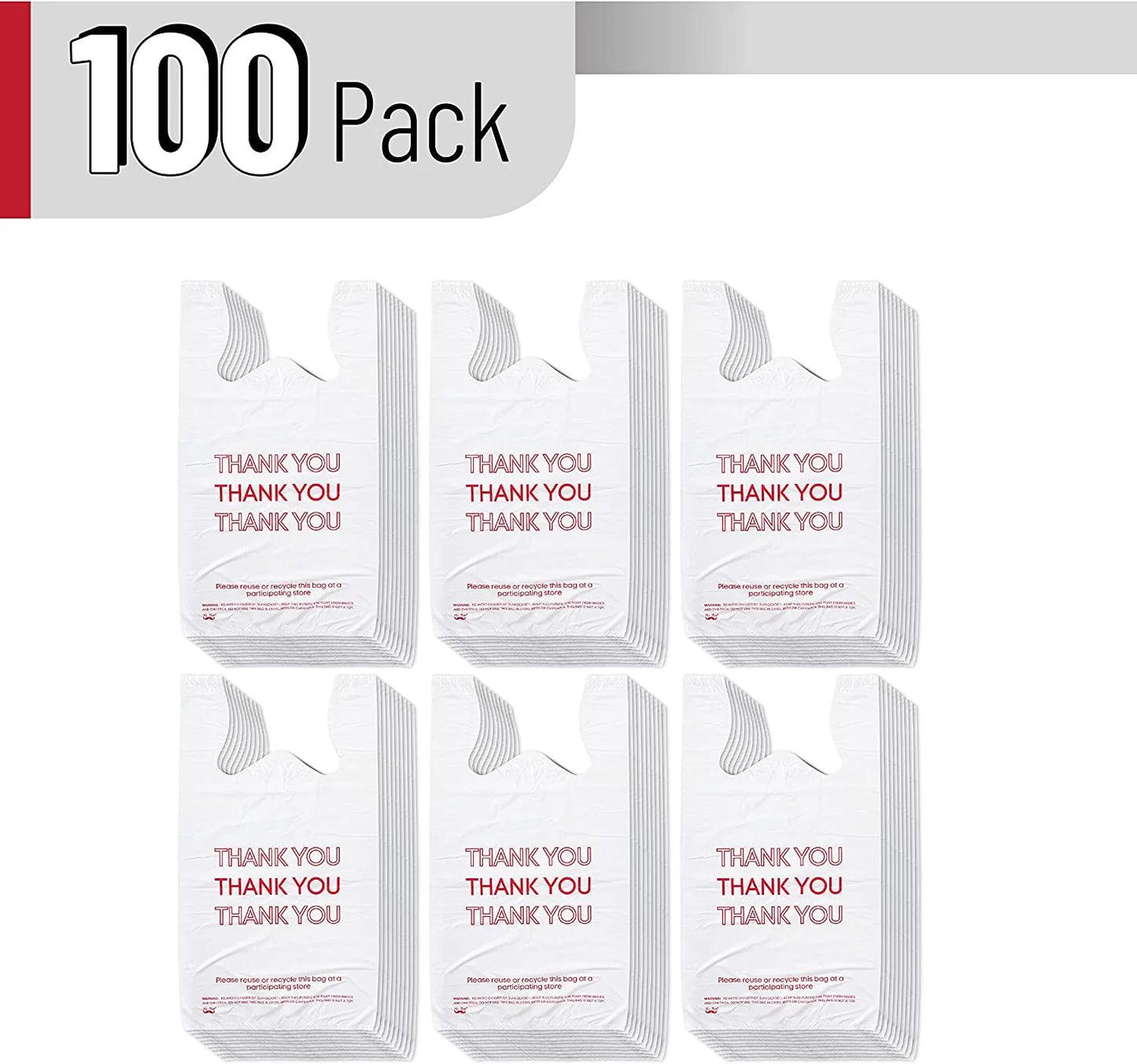- Thank You T-Shirt Bags, 11.6" X 6.5" X 21", 100 Pack, Plastic Bags, Thank You Bags, Plastic Bags with Handles, T Shirt Bags, Plastic Shopping Bags, Plastic Grocery Bags, Plastic Bags Bulk