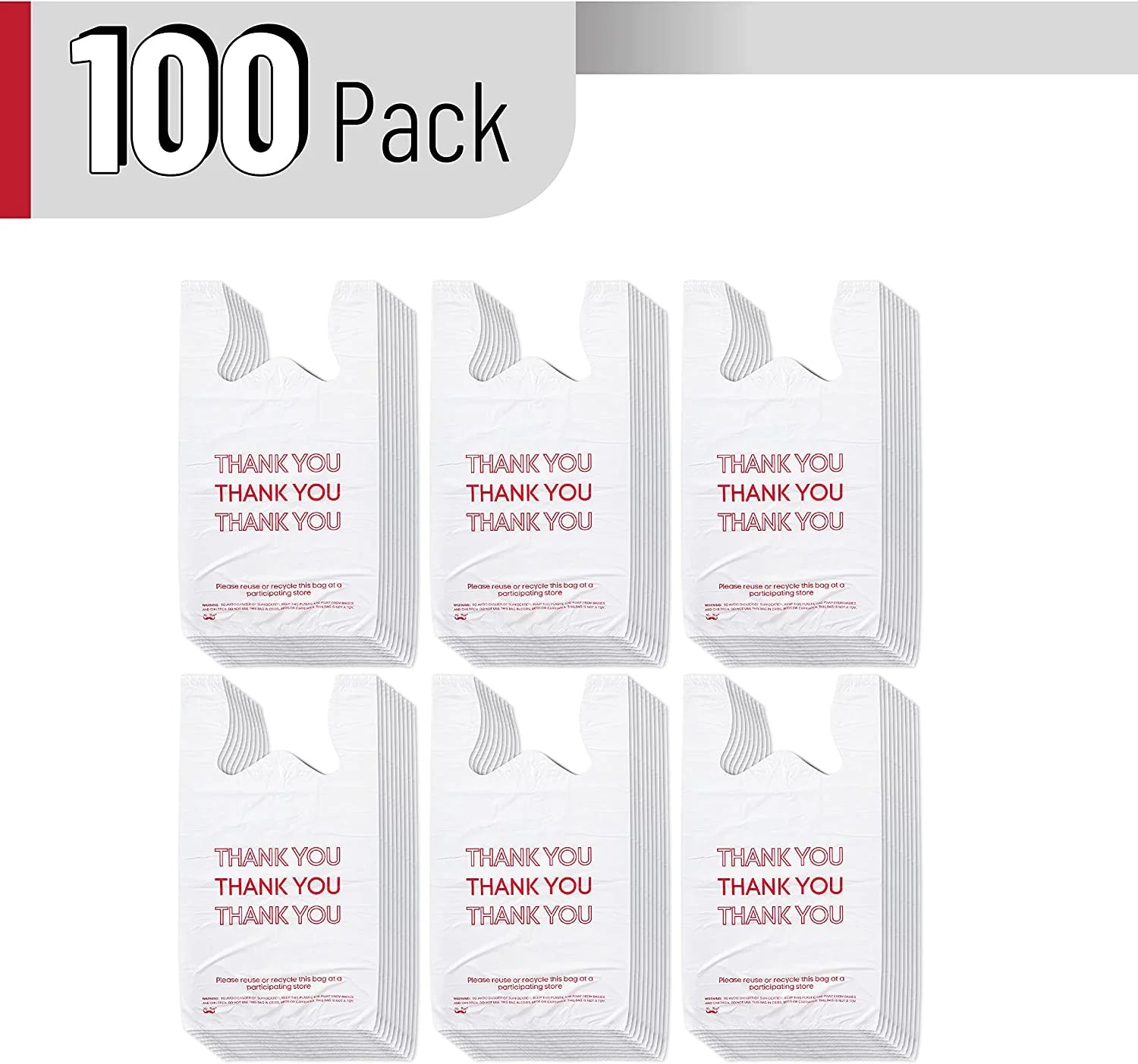 - Thank You T-Shirt Bags, 11.6" X 6.5" X 21", 100 Pack, Plastic Bags, Thank You Bags, Plastic Bags with Handles, T Shirt Bags, Plastic Shopping Bags, Plastic Grocery Bags, Plastic Bags Bulk