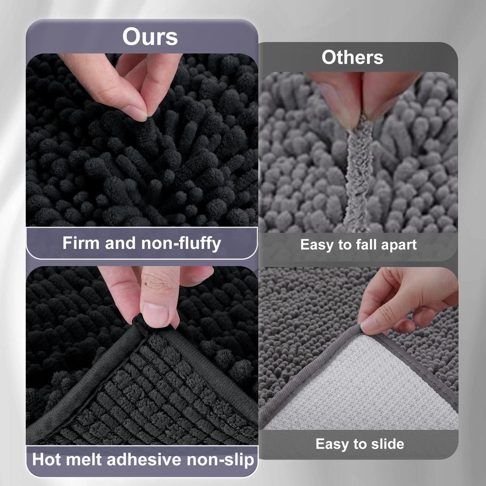 Chenille Bathroom Rugs, 20"X32" Bathroom Rugs Absorbent and Non Slip Ultra Thick Soft Machine Washable Bath Rugs, Black